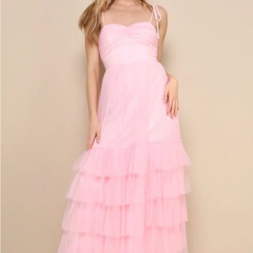 Lulus Endlessly Darling Pink Mesh Tiered Maxi Dress